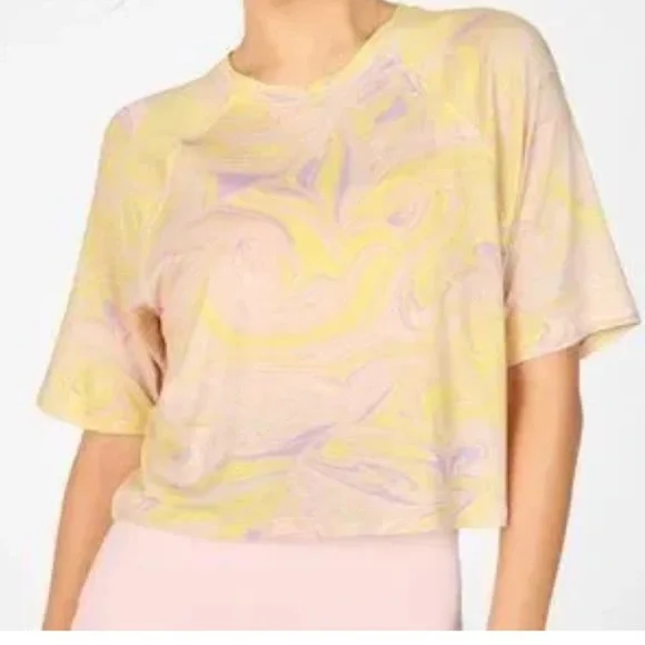 Fabletics Womens Yellow Purple Samara Raglan Cropped Shirt Size 1X - Picture 1 of 10